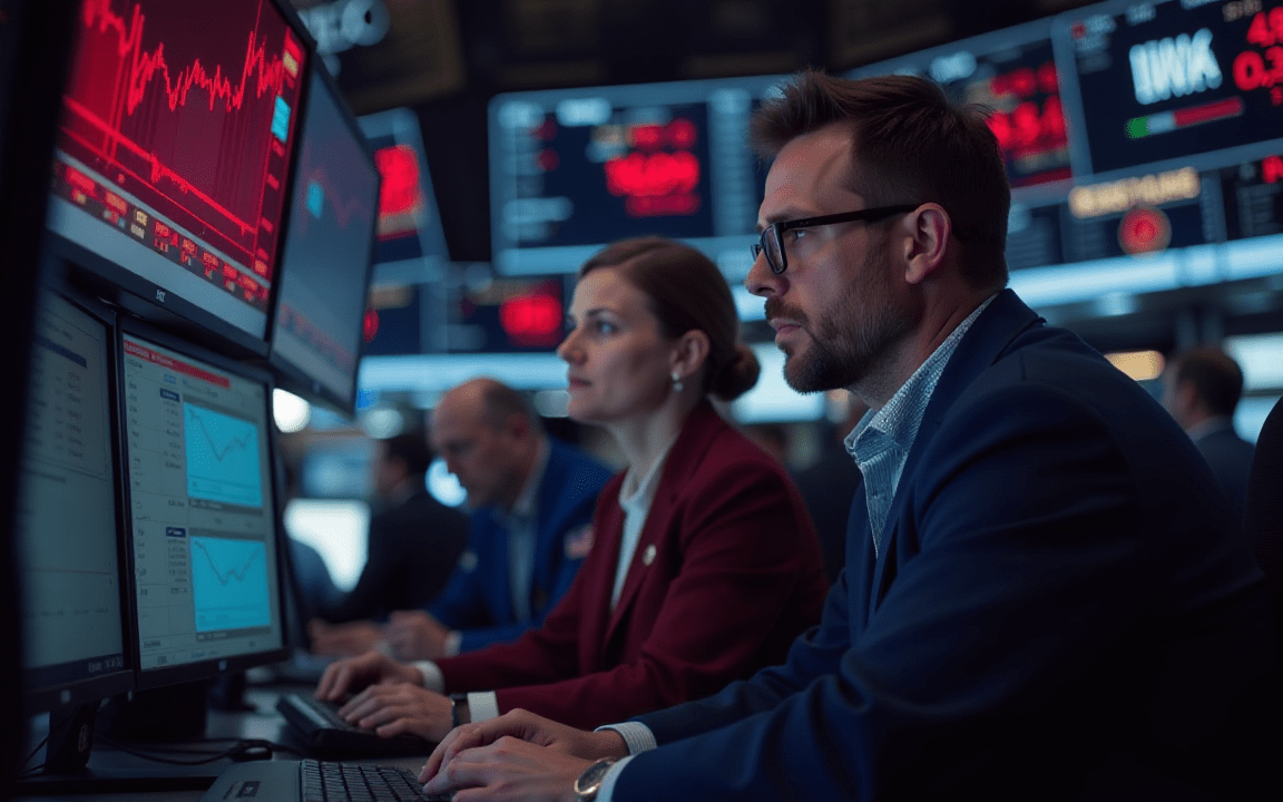 AI generated image of traders looking at screen